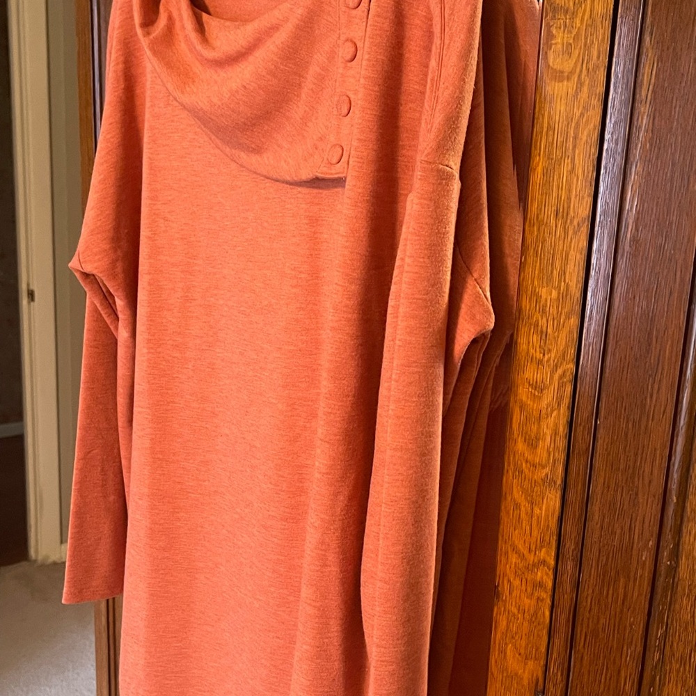 Soft Surroundings Burnt Orange 3/4 Sleeve Cowl Sweater - Picture 4 of 6
